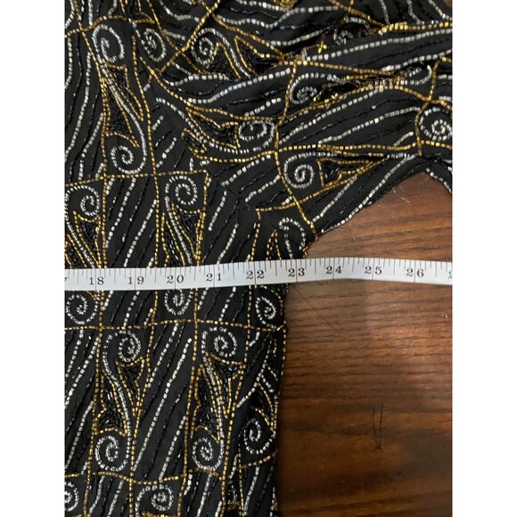 Valarie Stevens Evening black Gold & Silver Beaded Silk Cardigan Vintage 22 - Picture 12 of 15